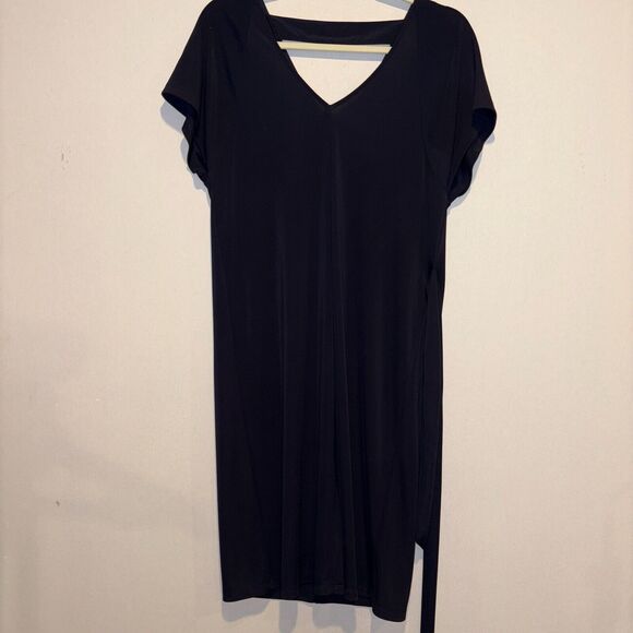 Sabie XS Navy Tie front Dress, Front Slit Boho chic Relaxed glam minimalist - Picture 2 of 6